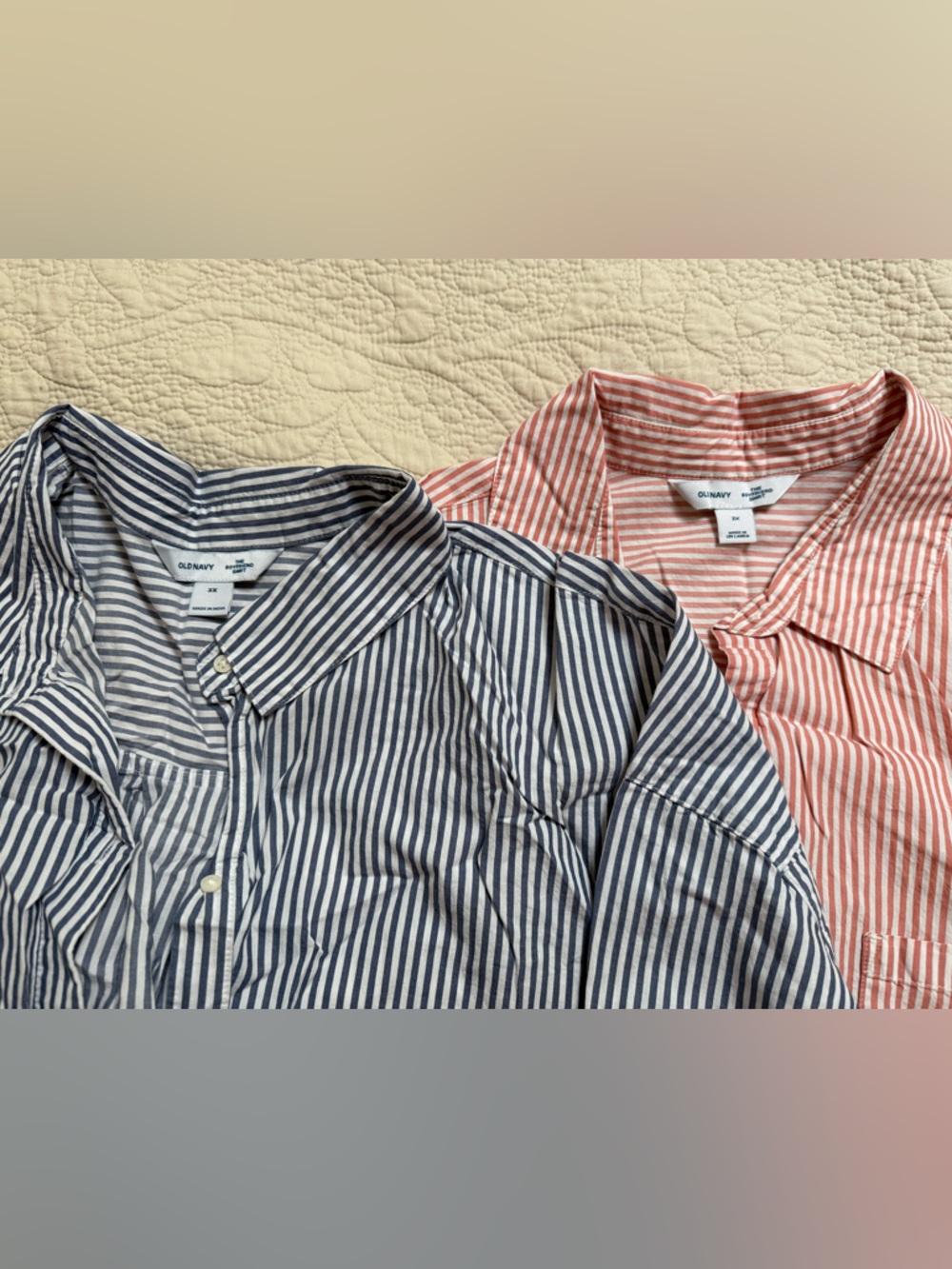 Old Navy Women’s Striped Button-Up Shirt - Blue and Coral